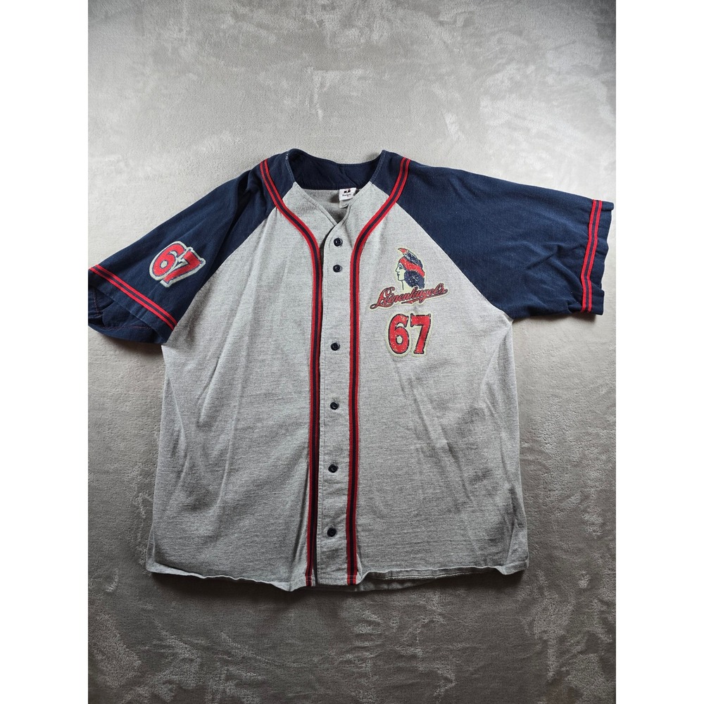 Vintage Leinenkugels Beer Baseball Jersey Men 2XL Gray 1867 Raglan Button Up Y2K